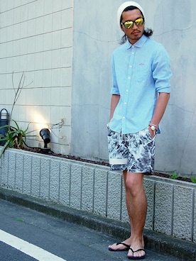 「FLIP THE SCRIPT（フリップザスクリプト）のアイテム（トップス）」を使った、HIROKIさん（メンズ・176cm）の夏コーディネート