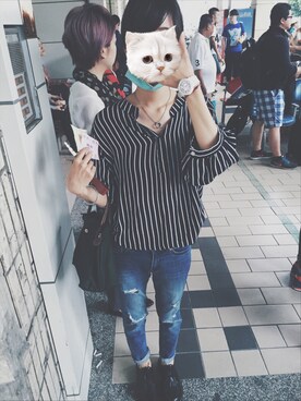 「Dr. Martens（ドクターマーチン）のDr.Martens (ドクターマーチン)/1461 3EYE GIBSON SHOES（その他シューズ）」を使った、hua zhengさん（レディース・160cm）の夏コーディネート