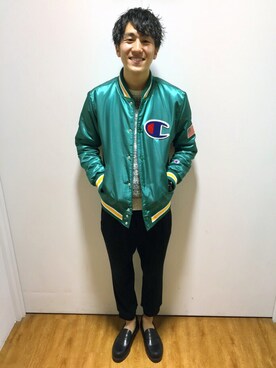 「スウエット」｜「アイテム（スタジャン）」を使った、enokeeeeeさん（メンズ・173cm）の冬コーディネート