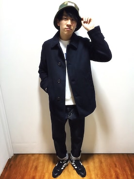「BACK NUMBER（バックナンバー）のアイテム（ステンカラーコート）」を使った、enokeeeeeさん（メンズ・173cm）の冬コーディネート