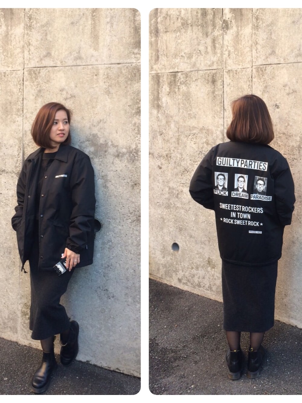 「ブラック、black、ワントーンコーデ、ワコマリア」｜「Dr. MartensのDr. Martens Flora Chelsea Boot（ブーツ、ブラック系）」を使った、mari andoさん（レディース・158cm）の秋コーディネートの1枚目の写真