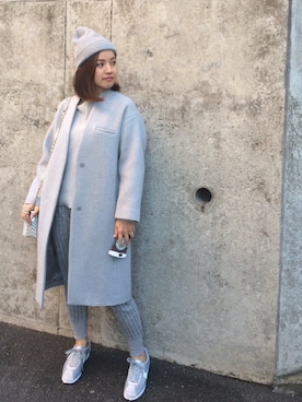 「オールグレー」｜「アイテム（ノーカラージャケット）」を使った、mari andoさん（レディース・158cm）の冬コーディネート