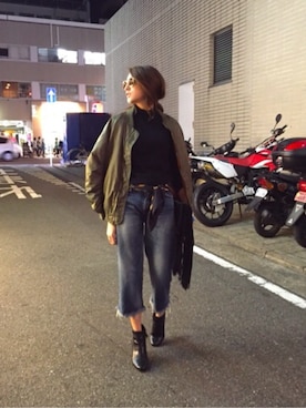 「エルメス」｜「アイテム（ブルゾン）」を使った、AZUSA  TAKAZONOさん（レディース・157cm）の秋コーディネート