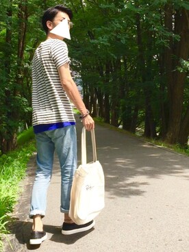 「NANO universe（ナノユニバース）のアイテム（スニーカー）」を使った、しゅんたろーさん（メンズ・177cm）の夏コーディネート