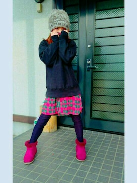 「アイテム（シャツワンピース、レッド系）」を使った、怜*美。さん（レディース・154cm）の冬コーディネート