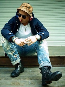 「Loake（ローク）のアイテム（ブーツ）」を使った、BennyKuoさん（メンズ・180cm）の春コーディネート