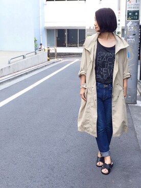 「NANO universe（ナノユニバース）のアイテム（ミリタリージャケット）」を使った、nano・universe 渋谷神南 Womensさん（レディース・160cm）の夏コーディネート