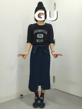 「スリット」｜「アイテム（ニットキャップ/ビーニー）」を使った、☺︎︎GU桐生店☺︎︎さん（レディース・150cm）の夏コーディネート