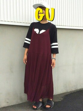 「グラフィックＴ」｜「アイテム（ワンピース/ドレス）」を使った、☺︎︎GU桐生店☺︎︎さん（レディース・157cm）の夏コーディネート