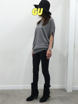 「ボリュームニット」｜「アイテム（帽子）」を使った、☺︎︎GU桐生店☺︎︎さん（レディース・162cm）の秋コーディネート