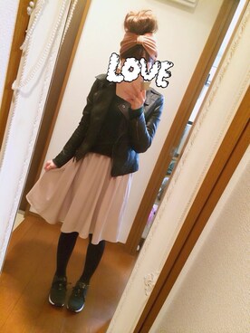 「ZARA WOMAN（ザラウーマン）のアイテム（ライダースジャケット、ブラック系）」を使った、caaa☺︎さん（レディース・155cm）の冬コーディネート