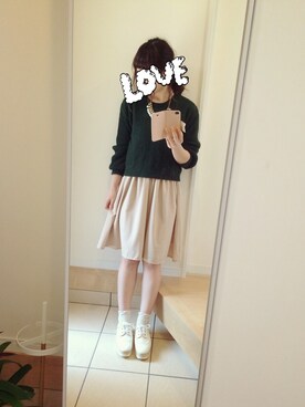 「mysty woman（ミスティウーマン）のアイテム（ワンピース、ベージュ系）」を使った、caaa☺︎さん（レディース・155cm）の春コーディネート