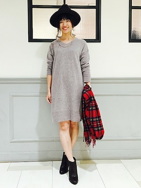 「アイテム（ブーティ）」を使った、ねだこさん（レディース・155cm）の秋コーディネート