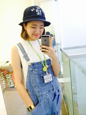 「アイテム（つなぎ/オールインワン）」を使った、정인지さん（レディース・173cm）の秋コーディネート