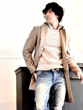 「BANANA REPUBLIC」｜「アイテム（チェスターコート）」を使った、satoshinoさん（メンズ・176cm）の冬コーディネート