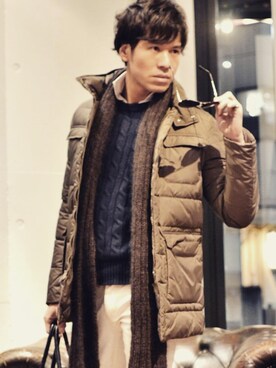 「BANANA REPUBLIC」｜「アイテム（ダウンジャケット/コート）」を使った、satoshinoさん（メンズ・176cm）の冬コーディネート