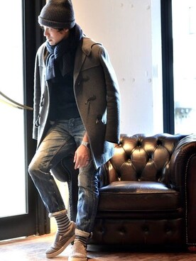 「HERMES」｜「アイテム（ダッフルコート）」を使った、satoshinoさん（メンズ・176cm）の冬コーディネート