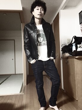 「ロックT」｜「アイテム（ブルゾン）」を使った、Tsutomu Echizenさん（メンズ・172cm）の冬コーディネート