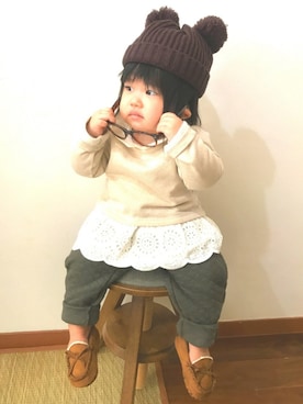 「babygap」｜「アイテム（モカシン/デッキシューズ）」を使った、suuu3さん（キッズ・70cm）の秋コーディネート