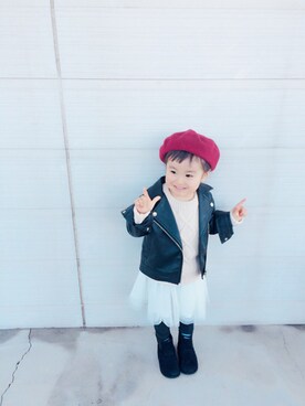 「ベレー帽推奨委員会」｜「アイテム（ライダースジャケット）」を使った、☺︎ひないろ☺︎さん（キッズ・90cm）の秋コーディネート