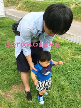 「パパと息子」｜「アイテム（その他）」を使った、☁︎•ꇵ͒•`s☺︎+sa*॰¨̮さん（キッズ・70cm）の春コーディネート