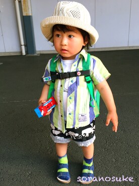 ☁︎•ꇵ͒•`s☺︎+sa*॰¨̮さん（キッズ・80cm）の春コーディネート