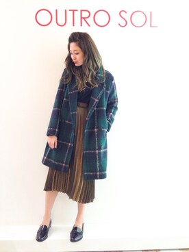 「モスグリーン」｜「アイテム（チェスターコート）」を使った、uca.さん（レディース・163cm）の秋コーディネート