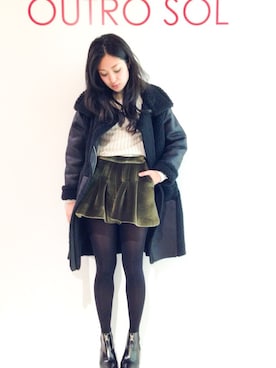 「キュロットパンツ」｜「アイテム（ムートンコート）」を使った、uca.さん（レディース・163cm）の冬コーディネート