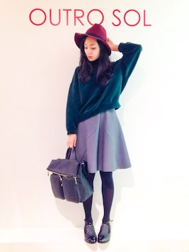 「ツバ広ハット」｜uca.さん（レディース・163cm）の冬コーディネート