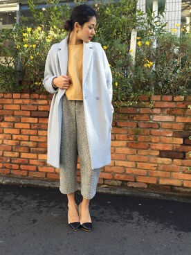 「ツイードパンツ」｜「アイテム（チェスターコート）」を使った、uca.さん（レディース・163cm）の冬コーディネート