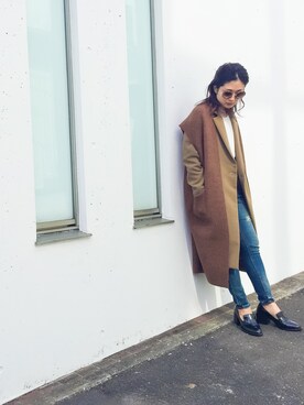 「ベージュのコート」｜「アイテム（チェスターコート）」を使った、uca.さん（レディース・163cm）の秋コーディネート