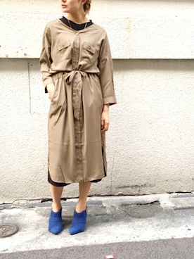 「シャツワンピース」｜「アイテム（ジャケット/アウター）」を使った、uca.さん（レディース・163cm）の夏コーディネート