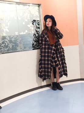 「チェック柄」｜「アイテム（その他アウター）」を使った、uca.さん（レディース・163cm）の秋コーディネート