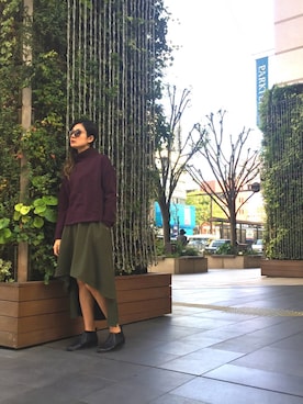 「カーキスカート」｜uca.さん（レディース・163cm）の秋コーディネート
