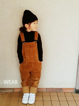 「アイテム（サロペット/オーバーオール、イエロー系）」を使った、siii.Hさん（キッズ・100cm）の冬コーディネート