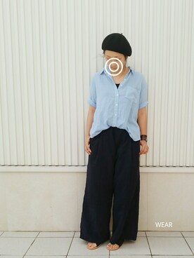 「blue」｜「アイテム（ハンチング/ベレー帽）」を使った、siii.Hさん（レディース・156cm）の夏コーディネート