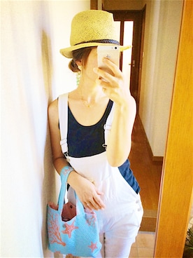 「ホワイトサロペット」｜youさん（レディース・159cm）の夏コーディネート
