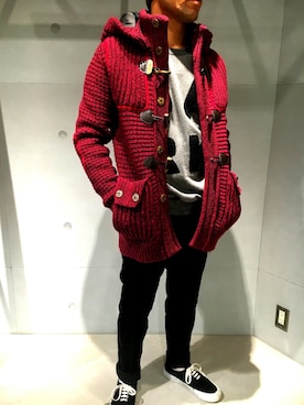「アイテム（ダッフルコート、レッド系）」を使った、bark0829さん（メンズ・168cm）の秋コーディネート