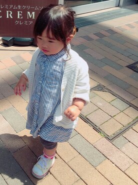 「OLD NAVY（オールドネイビー）のアイテム（ワンピース/ドレス、ブルー系）」を使った、しづくさん（キッズ・80cm）の春コーディネート