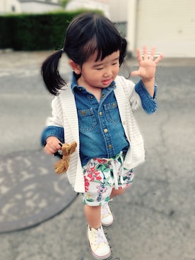 「Birthday（バースデイ）のアイテム（シャツ/ブラウス、ブルー系）」を使った、しづくさん（キッズ・80cm）の夏コーディネート