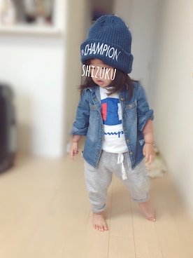 「And A（アンドエー）のアイテム（帽子）」を使った、しづくさん（キッズ・80cm）の夏コーディネート