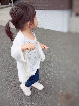 「Another Edition（アナザーエディション）のアイテム（タンクトップ、ホワイト系）」を使った、しづくさん（キッズ・80cm）の夏コーディネート