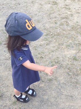 「しまむら（シマムラ）のアイテム（ワンピース、ブルー系）」を使った、しづくさん（キッズ・80cm）の夏コーディネート