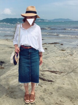 「GLOBAL WORK（グローバルワーク）のアイテム（ハット、ベージュ系）」を使った、しづくさん（キッズ・80cm）の夏コーディネート