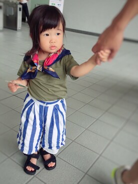 「GLOBAL WORK（グローバルワーク）のアイテム（Tシャツ/カットソー、グリーン系）」を使った、しづくさん（キッズ・80cm）の夏コーディネート