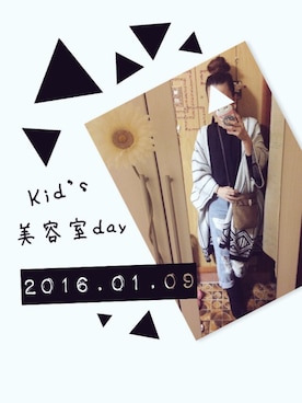 「おだんごヘア」｜「アイテム（ポンチョ）」を使った、mina.minさん（レディース・154cm）の冬コーディネート