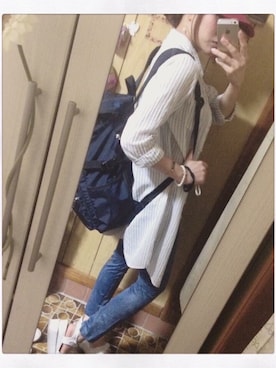 「ママカジュアル」｜「アイテム（シャツワンピース）」を使った、mina.minさん（レディース・154cm）の春コーディネート