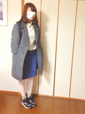 「白タイツ」｜「アイテム（チェスターコート）」を使った、ひとみさん（レディース・160cm）の冬コーディネート