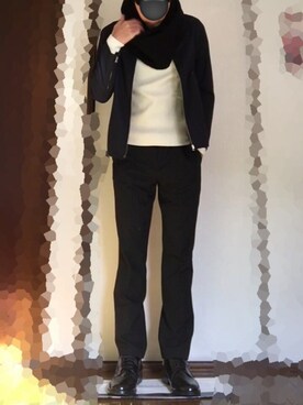 「スヌード」｜「アイテム（ノーカラージャケット）」を使った、MSKさん（メンズ・173cm）の冬コーディネート