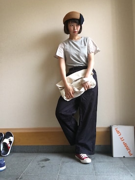 「むぎわらベレー帽」｜ゆいさん（レディース・161cm）の夏コーディネート